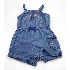 Osh Kosh B'Gosh Baby 9m Embroidered Denim One Piece Romper Shorts 100% Cotton
